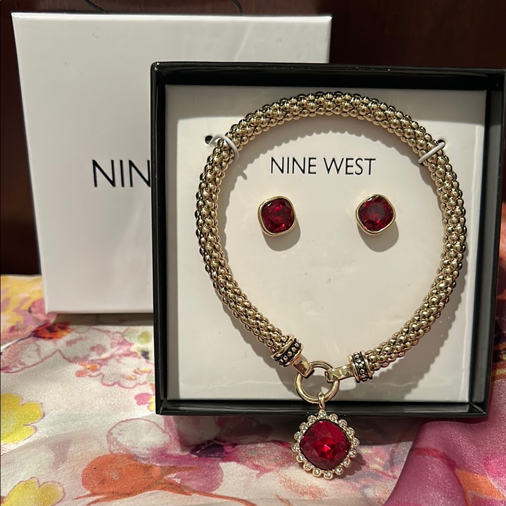 Nine West Gold and Ruby Red Jewelry Set